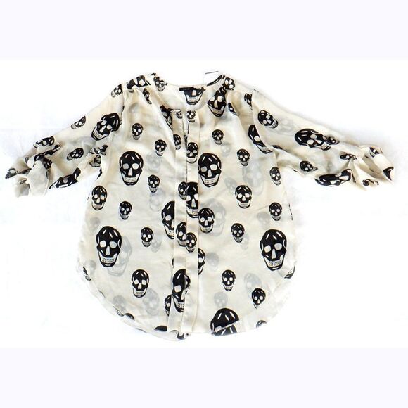 Poetry sheer cream black skull blouse top - Picture 2 of 5